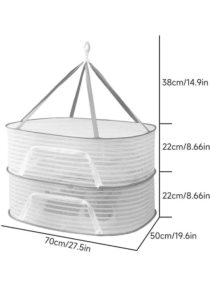 ChicAbode رف تجفيف الأعشاب ، 2 طبقة معلقة شبكة مجفف شبكة قابلة للطي ، مع سدادات شكل S ، التنفس ومقاومة للرياح ، كرابين وحقيبة التخزين ، للزهور المائية ، براعم ، الفواكه ، المأكولات البحرية ، الملابس - Image 2